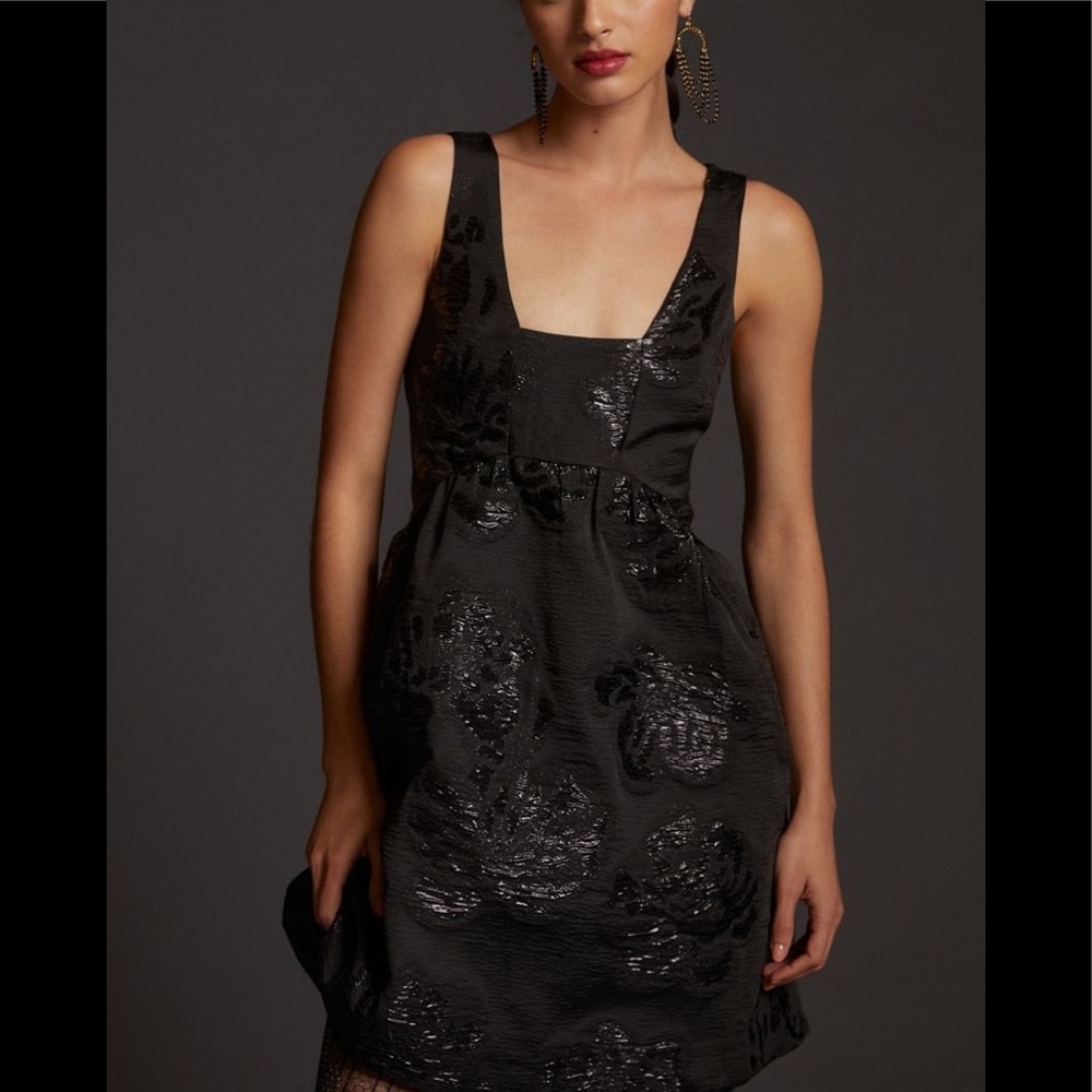 NWT Anthropologie Maeve Black Jacquard Mini Dress with Pockets!